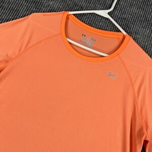 Under Armour Shirt Womens Large Orange Gray HeatGear Fitted Long Sleeve Athletic